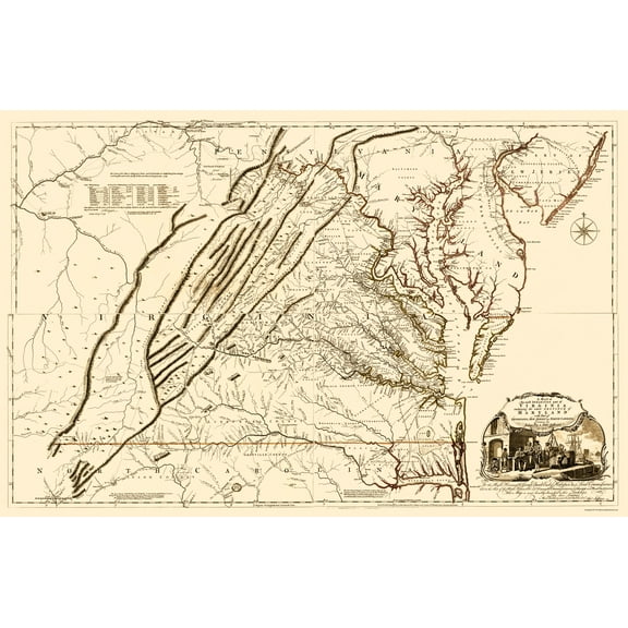 Historic State Map - Virginia Maryland - Jefferys 1751 - 23 x 35.45 - Vintage Wall Art