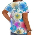thumbnail image 2 of CLOOCL Short Sleeve Blouse Elegant Floral 3D Printed Tee Tops Oversized, 2 of 6
