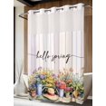 thumbnail image 4 of Hello Spring No Hook Shower Curtain Waterproof, Bathroom Curtains with Snap in Liners and See Through Top Window, Elagant Summer Floral Botanical Wooden Hotel Style Bathtub Curtains Shower 48"Wx72"L, 4 of 8