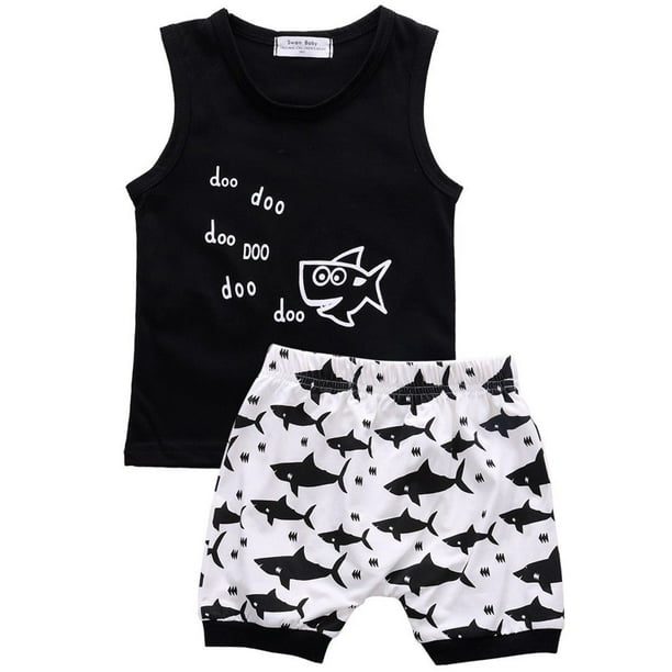 Shark Newborn Baby Boys Sleeveless T shirt Tops Shorts Summer Outfits Clothes