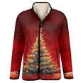 thumbnail image 4 of Women's Christmas Print High-Neck Padded Long Sleeve Button-Up Cotton Coat for Winter Holiday Fashion and Warm Outerwear,Red,L, 4 of 5