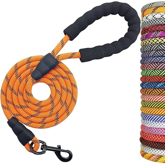 Eryueer 6FT Heavy Duty Rope Dog Leash, Soft Padded Handle Nylon Pet Leash, Thick Lead Leashes for Large Medium Dogs Walking Training (Orange Black, 1/2" * 6')