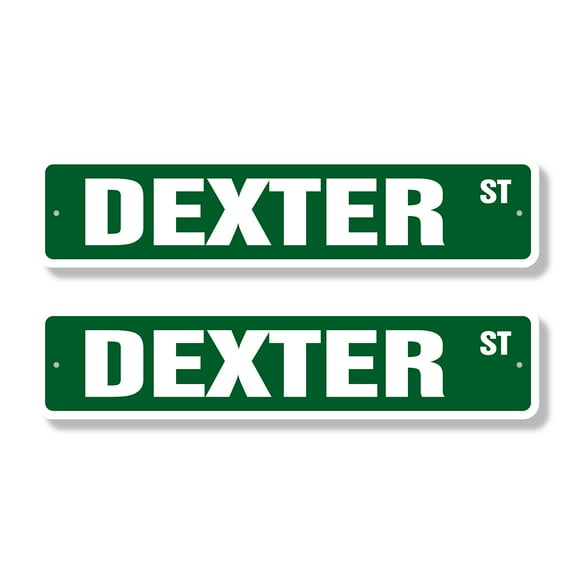 DEXTER Classic Street Sign (2 Pack) Childrens Name Room Sign Road Sign | 4" X 18" Plastic Address Sign