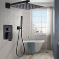 thumbnail image 2 of Black Shower Faucet Set System 10" Square Rain Shower Head and Handheld Shower, 2 of 15