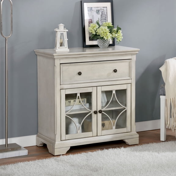 Luccas 1-Drawer and 2-Shelf Wood Cabinet, Antique White