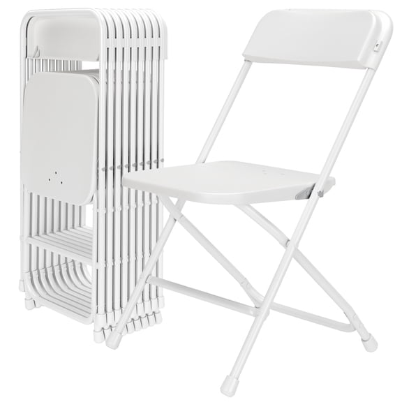 CEZ Folding Chair Set of 10, Indoor Outdoor White Plastic Folding Chair for Party Home Events Office Wedding