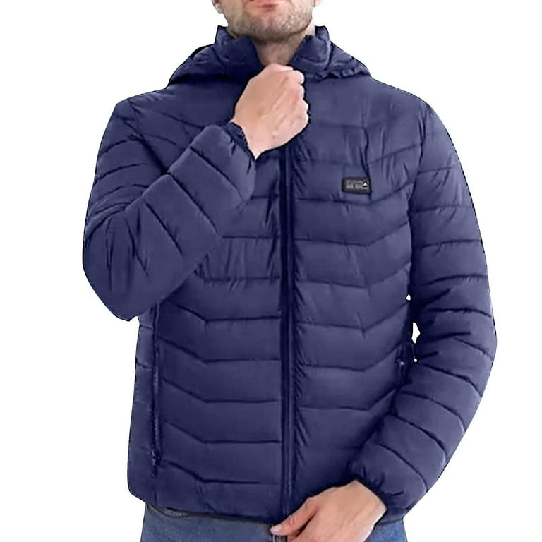 Dxzfnsa Heated Jacket for Men Winter Full Zip Solid Color Hooded