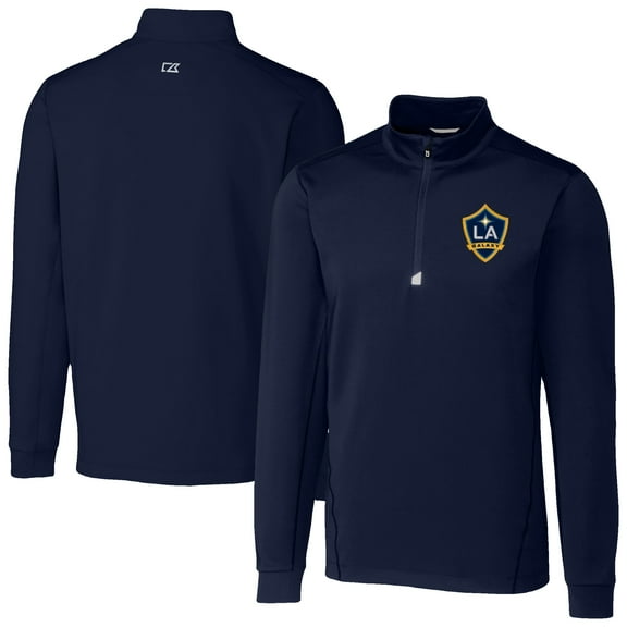 Men's-Cutter & Buck  Navy LA Galaxy Traverse Stretch Eco Quarter-Zip Pullover Top