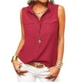 thumbnail image 1 of Sleeveless Women Solid Color Laple Button Down Casual Blouse Camisole With Pocket, 1 of 5