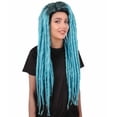 thumbnail image 3 of HPO Adult Women’s Long Loc-Style Wig – Light Blue with Dark Roots, Synthetic Fiber Costume Hair for Halloween & Cosplay, 3 of 8