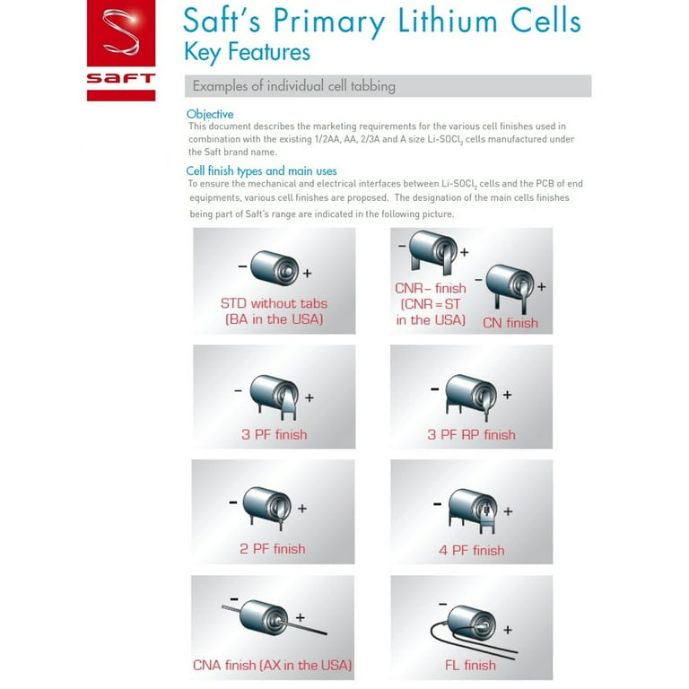 Pile SAFT LS14500PF LSH6 3,6V - lithium industriel - picots 2/1