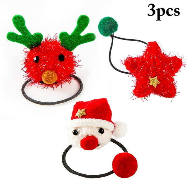 3PCS Christmas Hair Rope Santa Elk Star Decor Ponytail Holder Hair Tie for Kids