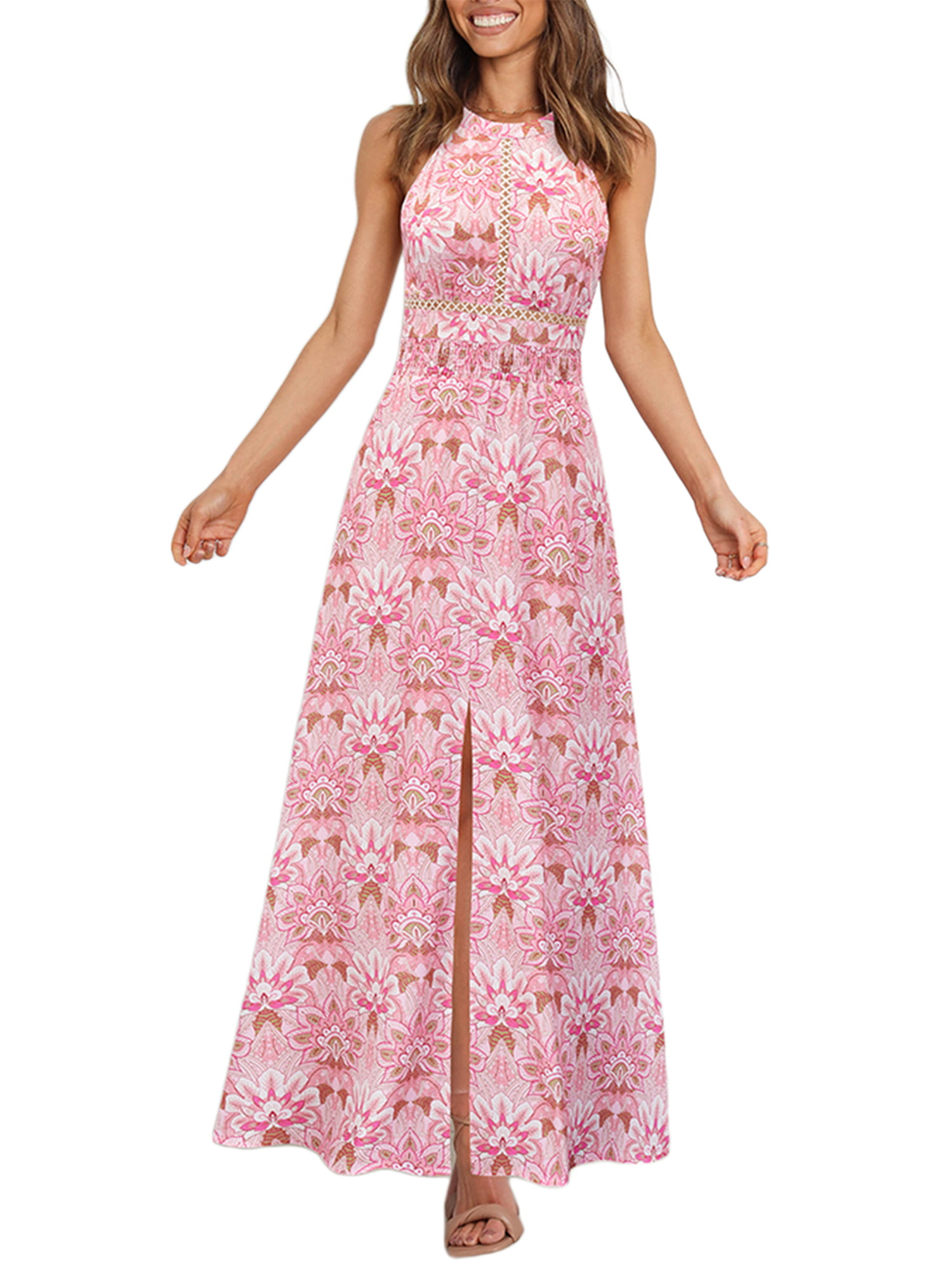 Plus Size Women's Spaghetti Strap Maxi Dress Summer Sleeveless Sundress Strap Criss Cross Irregular Floral Print Dress 