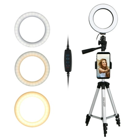 EEEKit Selfie Ring Light with Tripod Stand & Cell Phone Holder for Live Stream/Makeup, 3 Lights Mode Led Camera Ringlight for YouTube Video/Photography Compatible with iPhone 11 Xs Max XR