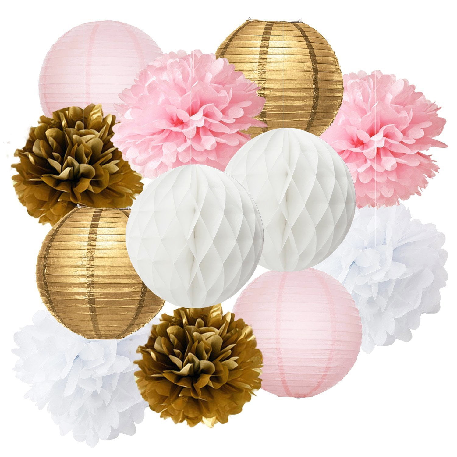 pink and gold paper lanterns