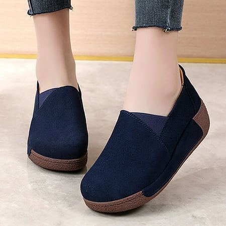 

WZJuhiie Autumn Solid Color Round Toe Casual Thick Sole Flock Mid Heel Shake Shoes