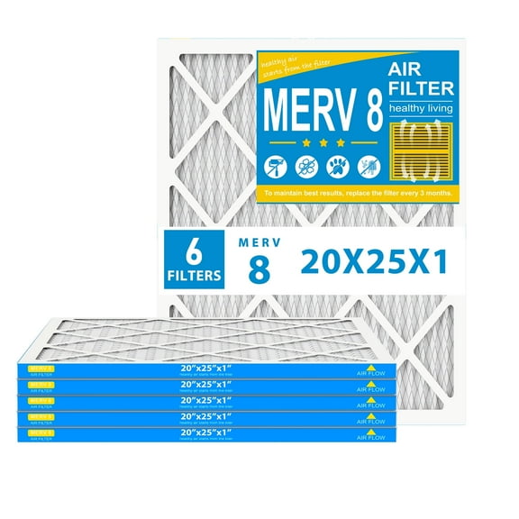 AMI PARTS 20x25x1 Air Filter MERV 8 Superior Pet Protection , Electrostatic Pleated HVAC Furnace Filter Replacement,6-Pack