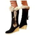 thumbnail image 4 of Mostsola Womens Snow Boots Suede Plush Winter Warm Mid Calf Boot Lace up Fringe Wedges Heels, 4 of 8