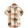 thumbnail image 2 of Camisas de Manga Corta de los Hombres Vintage Cuadrado Impreso Solapa Superior, Poliéster Ligero para Primavera Verano Casual Y Diario, 2 of 9