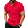 thumbnail image 2 of Qwertyu Mens Polo Shirts Short Sleeve Button Golf Casual Slim Fit Shirt with Pocket Spring Summer Stylish Tops Red L, 2 of 5