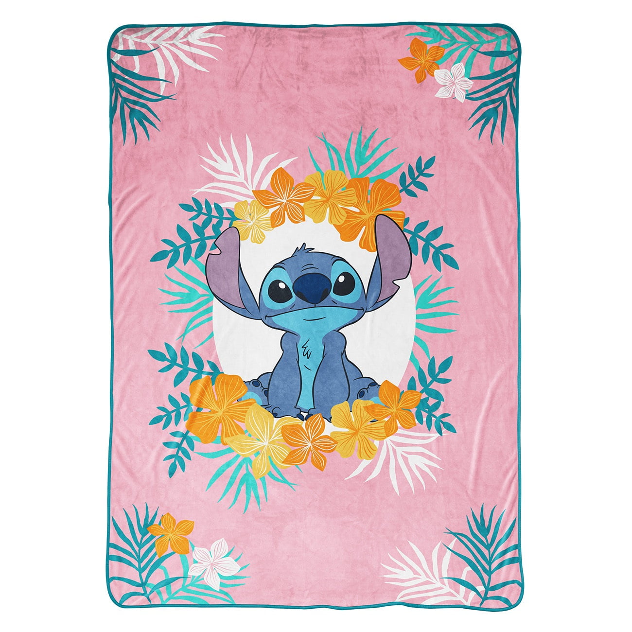 Lilo and Stitch Tropical Floral Stitch Kids Blanket, 62 x 90, Microfiber, Pink, Disney