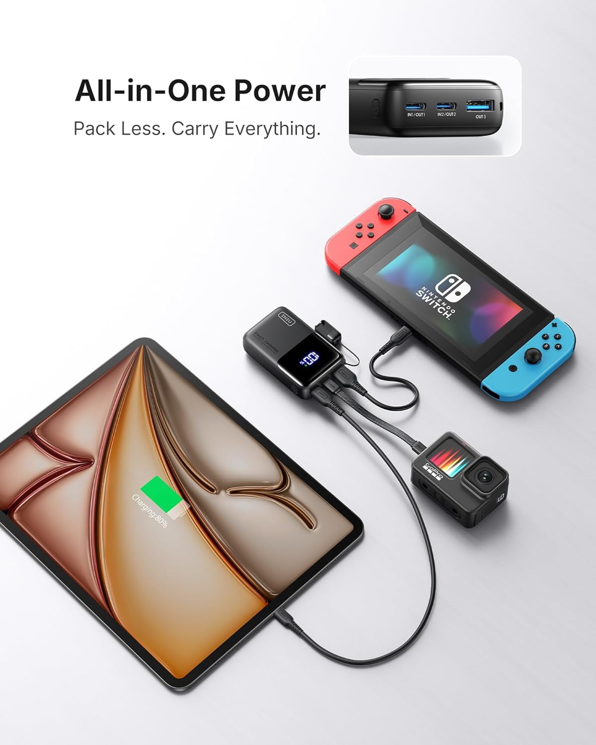 INIU Portable Charger, Ultra Mini 10000mAh 45W Fast Charging with Detachable Cable, Flight-Safe Travel USB C Power Bank for iPhone 17 16 Samsung S26, Google Pixel iPad etc, Black