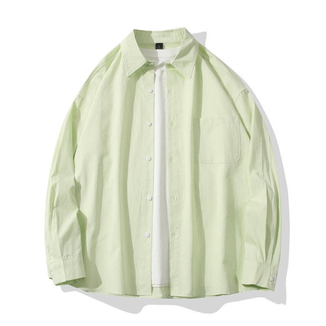 Mens Shirts with Pocket Business Casual Long Sleeve Tshirts Shirt Button-Down Collared Solid Color Breathable Lapel Work Shackets Tops