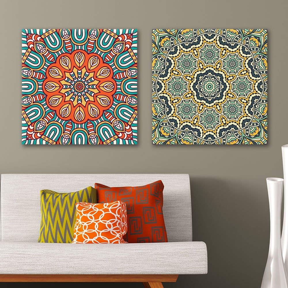 wall26 2 Panel Square Canvas Wall Art Colorful Floral Pattern
