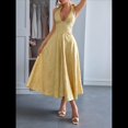 thumbnail image 4 of Vestido de Fiesta para Mujer, de Satén Bordado, con Corsé en Forma de A y Corte en A para Cóctel. Amarillo XL, 4 of 7