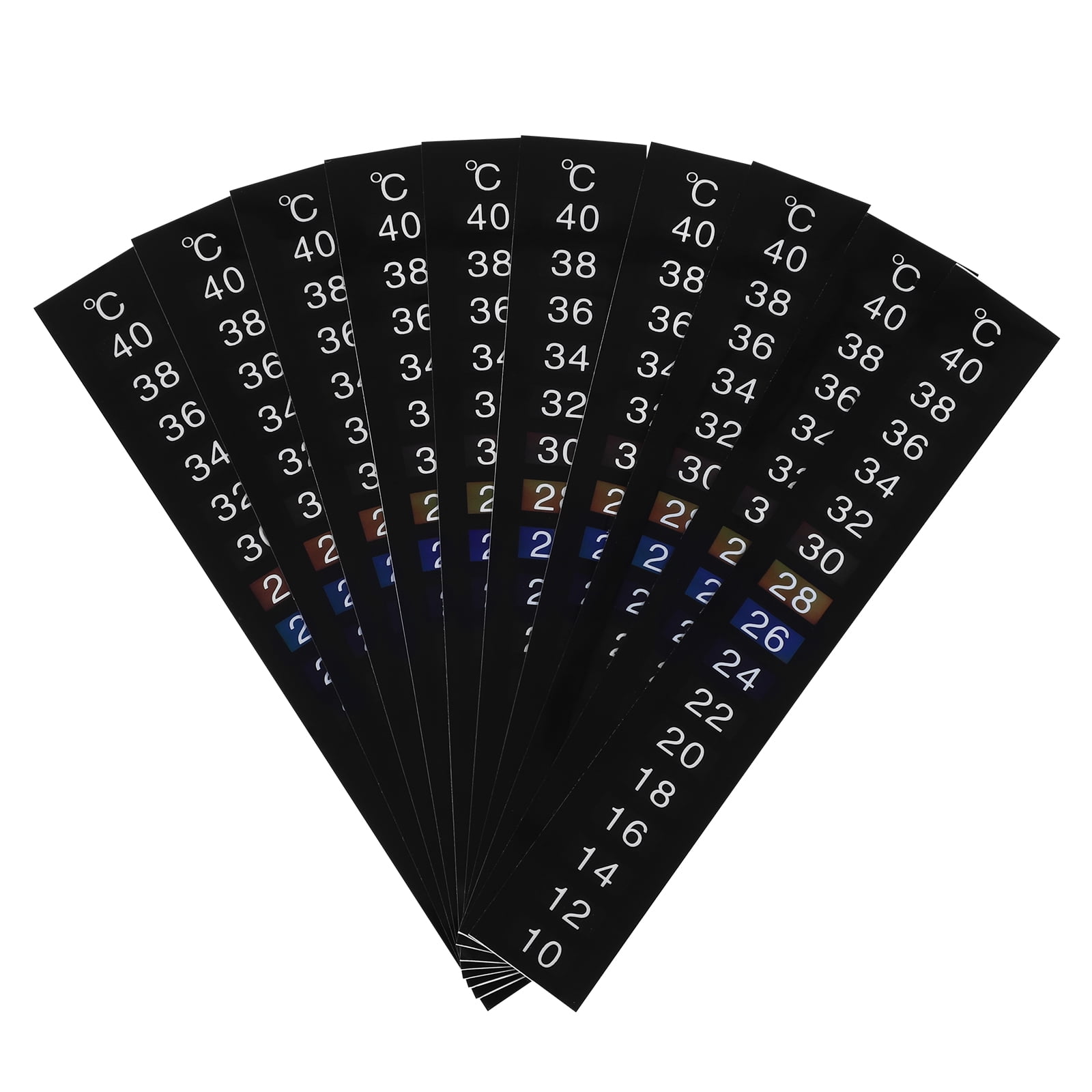 Stick-On Digital Temperature Thermometer Strip Black 10Pcs 5.1X0.7X0.1In