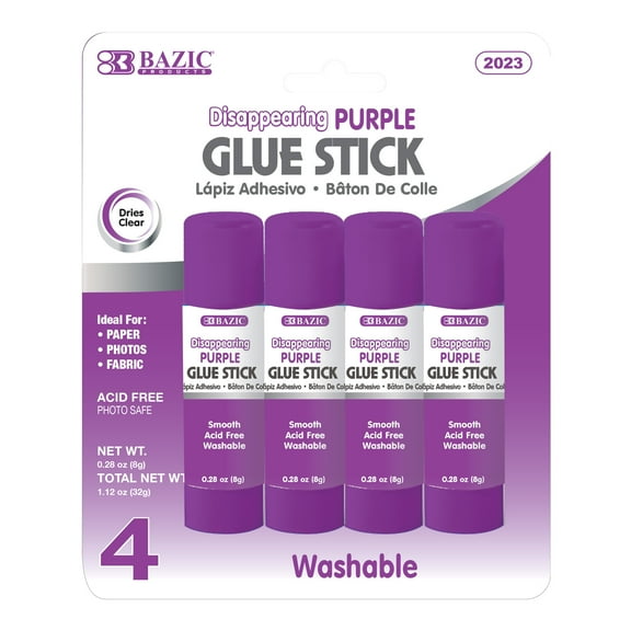 BAZIC Washable Disappearing Purple Glue Stick 8g, Acid Free (4/Pack), 1-Pack