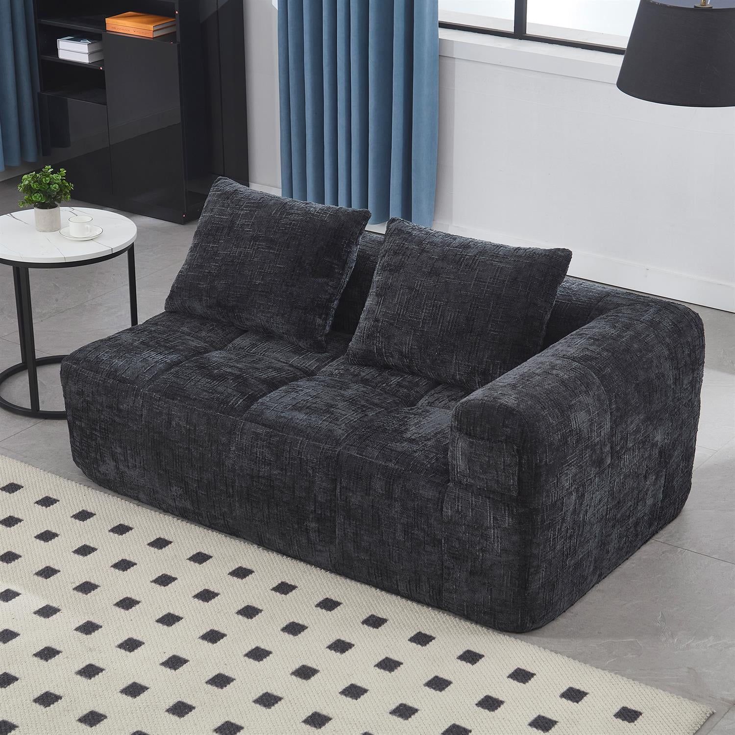 Demi Bonn 62" Plush Chenille Loveseat Sofa, Modular Sleeper for Living Room, Bedroom, Apartment Lounge, Stylish & Comfortable Couch, Black