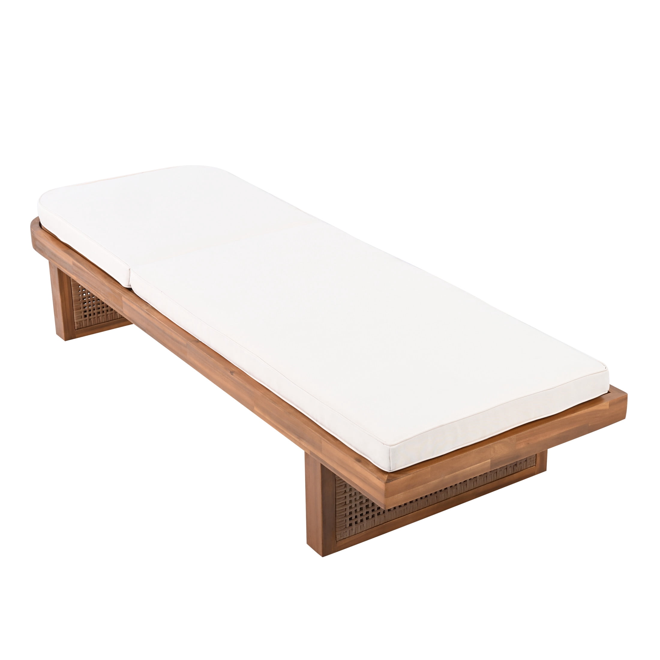 Christopher Knight Home 2PCS Patio Chaise Lounge & Side Table Set, Acacia Wood Frame with Cushion, Teak+Black