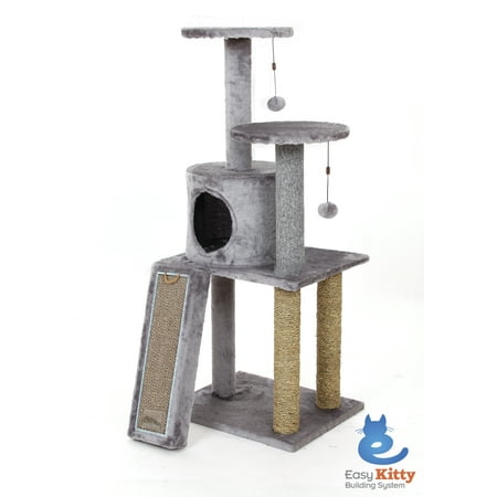 Cat Craft 45-in Cat Condo and Scratching Post Cat Tree Tower, Light Gray
