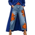 thumbnail image 2 of Karymi Jeans for Women High Waist Floral Print, Large Flower Pattern Loose Wide Leg Denim Trousers with Side Pockets, 2 of 8