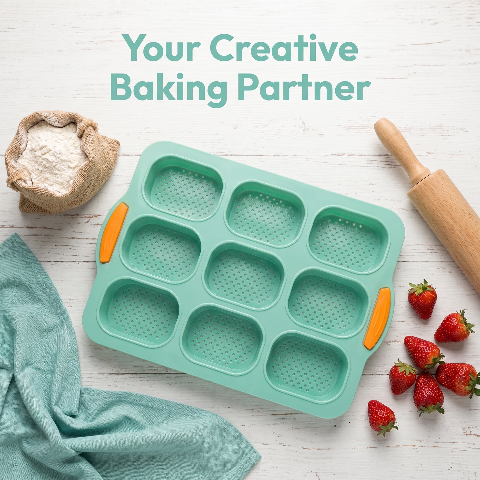 Unique Bargains Baking Pan 9-Cell Ventilated Tray with Handles Dark Green 13.2"x9.3"x1"