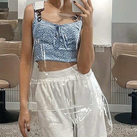 MIKI WELL Transparent Waterproof TPU Apron With Three Pockets and Adjustable White Nylon Straps Suitable for Hair Stylist Pet Store