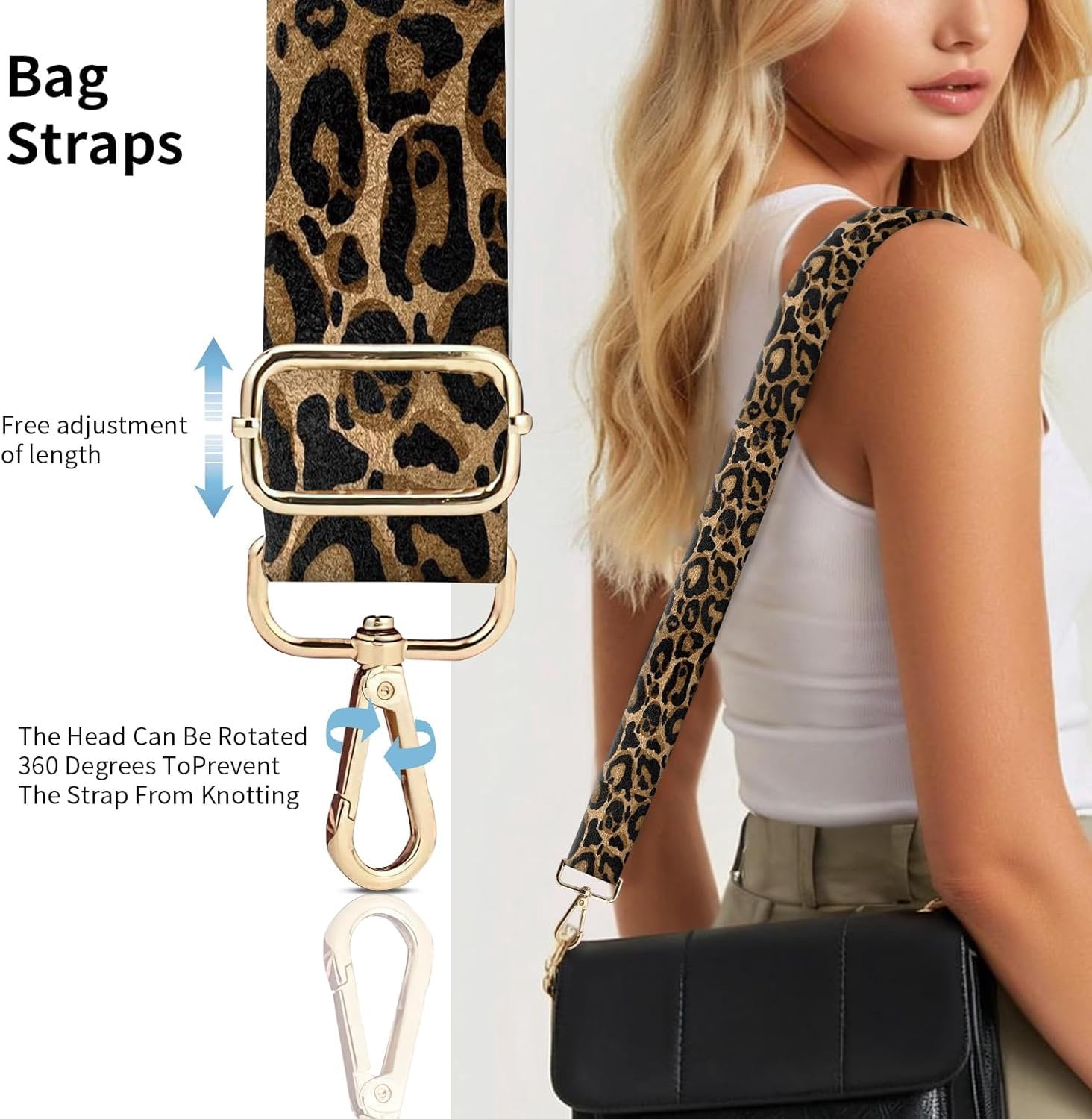 Purse Strap Replacement Crossbody 1.5" Wide Bag Strap, Adjustable  Straps for Women Handbags Black  Leopard