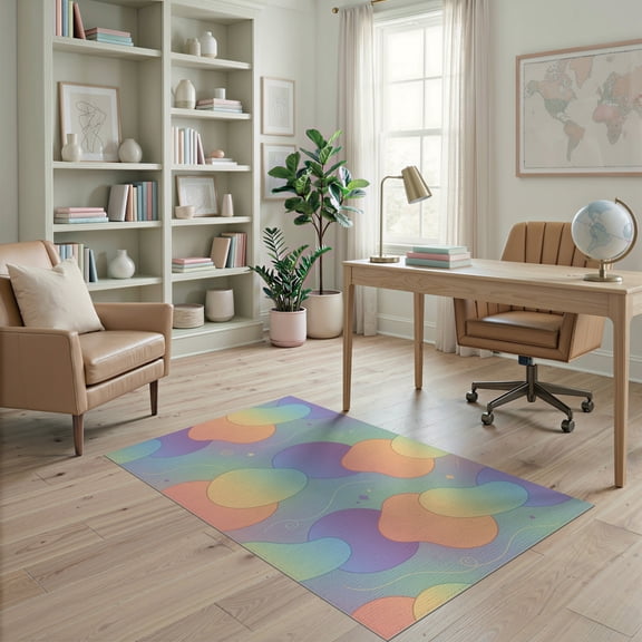 ODIKA 4'x6' Pastel Rainbow Tufted Washable Area Rug Abstract Design With Playful Curves And Swirls Ornamental Stain Resistant, Low Pile, Easy Care for Dorm Room, Small Living