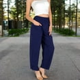 thumbnail image 7 of Women's Wide-Leg Elastic Waist Pants with Side Pockets - Large, Navy, 7 of 7