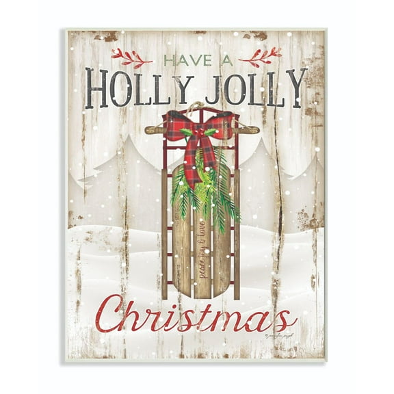 Stupell Industries Holly Jolly Christmas Sleigh Wood Texture Holiday Word Design Wood Wall Art By Artist Jennifer Pugh