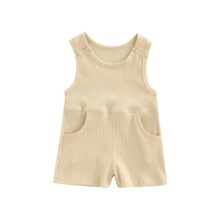 

Caitzr Infant Baby Unisex Casual Romper Solid Sleeveless Pockets Loose Short Pants Bodysuit