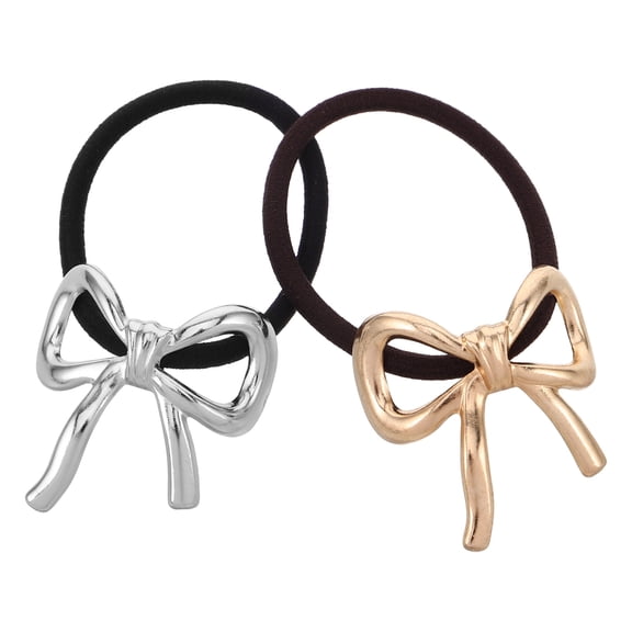 LOLIPPYY 2Pcs Durable Metal Bow Hair Ties with Alloy Elastic for Stylish Ponytail Cuffs