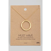 18k Gold Hammered Circle Hoop Charm Necklace, Pendant Necklace, Gold Necklace