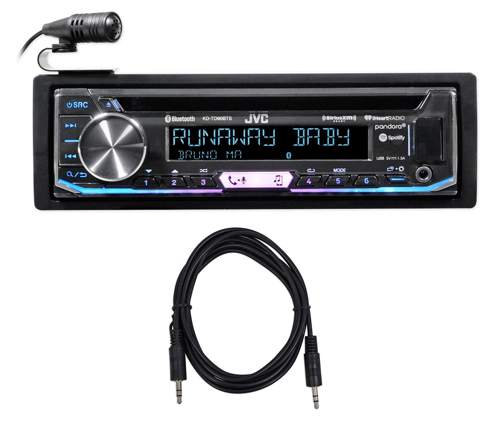 JVC KDTD90BTS Car CD Player Bluetooth Receiver Android/USB/SiriusXM+AUX Cable