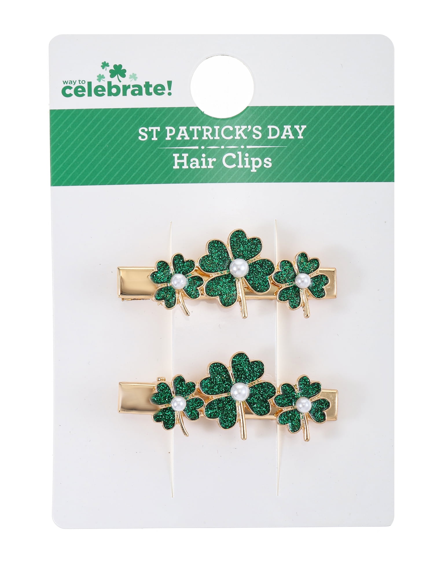 Way to Celebrate St. Patrick's Day Clover Hair Clips, 2 Pieces
