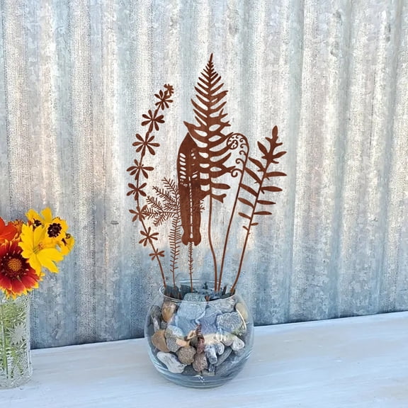 6-Piece Vintage Iron Flower Decorative Stakes for Garden, Yard, and Indoor Home Decor, Rustic Metal Plants Stakes for Desk, Living Room, or Patio