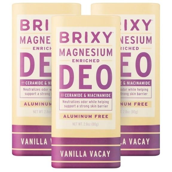 BRIXY Magnesium Deodorant, Odor Control With Ceramide & Niacinamide For Skin Health, Aluminum Free, Baking Soda Free, EWG VERIFIED, Sensitive Skin Deodorant, Vegan, Plastic Free, Light Scent (3 Pack)