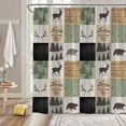 thumbnail image 3 of Rustic Cabin RV Shower Curtain Wildlife Bear Moose Pine Tree Forest Vintage Wooden Board Geometric Plaid Farmhouse Animal Sage Green Brown Small Stall Bathroom Home Curtain with Hooks,36"Wx70"H, 3 of 6