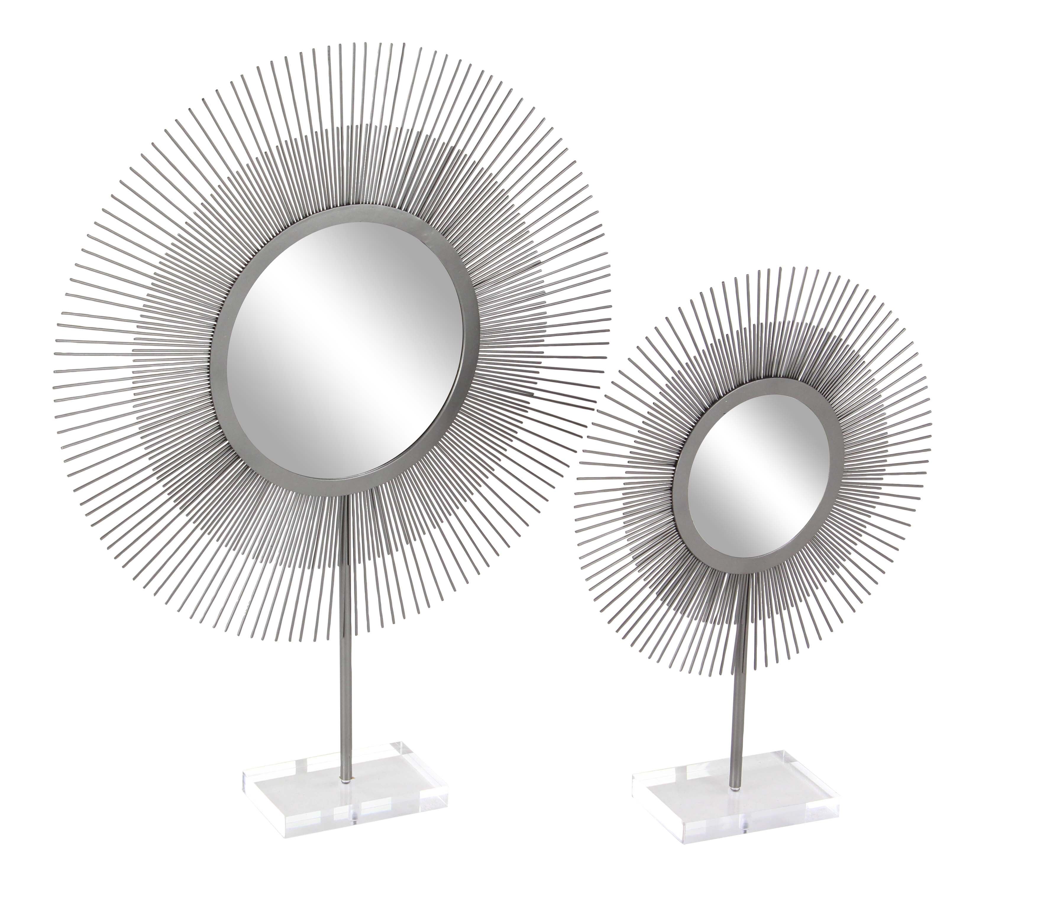 Decmode Modern Metal And Acrylic Black Burst Style Framed Mirror Table Decors Set Of 2